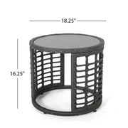 Achill - Outdoor Modern Boho Wicker Side Table With Glass Top - Gray - R&R Furniture Gallery (Fountain Valley, CA)