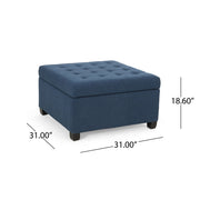 Noble House Isabella contemporary storage ottoman with upholstered top and wooden legs, ideal for living room decor.