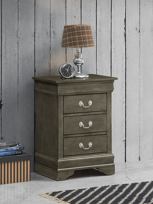 Louis Phillipe wood accent nightstand by Glory Furniture with a sleek design and smooth finish, perfect for bedroom decor.
