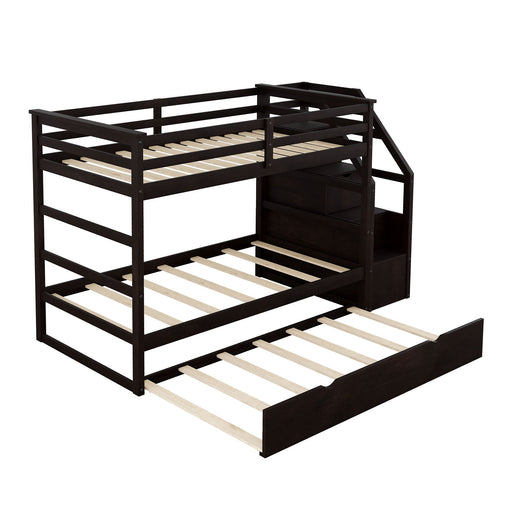 Twin Over Twin Bunk Bed With Twin Size Trundle And 3 Storage Stairs - Espresso - R&R Furniture Gallery (Fountain Valley, CA)