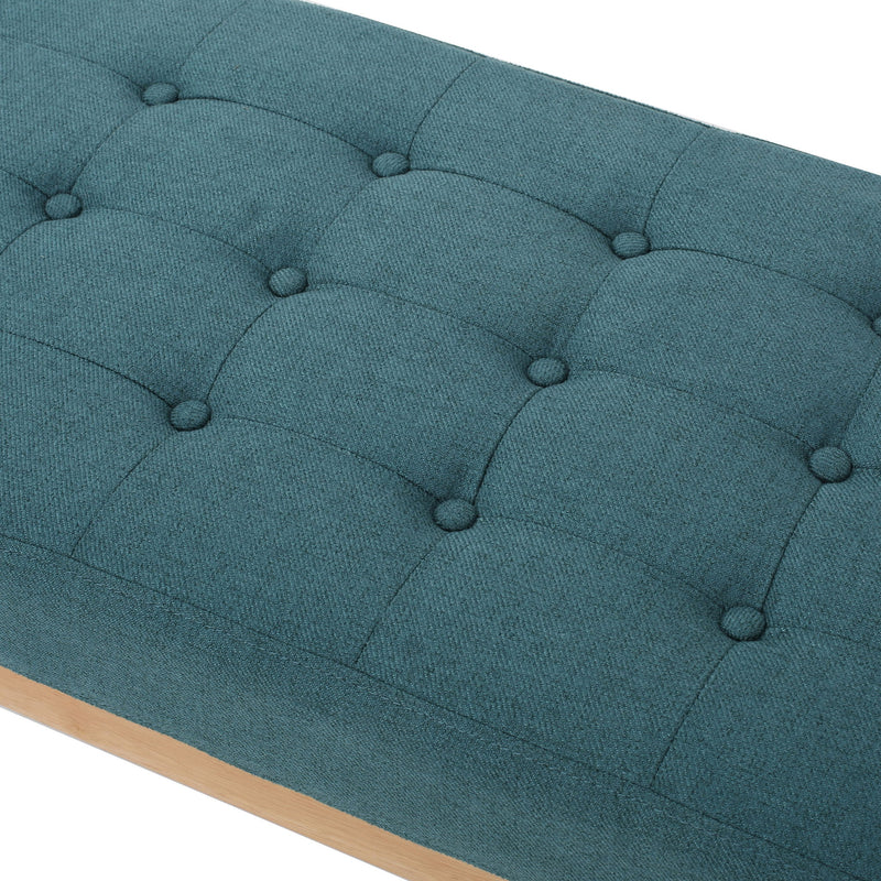 Vibratory - Button Tufted Upholstered Ottoman With Splayed Wooden Legs - Teal / Natural - R&R Furniture Gallery (Fountain Valley, CA)