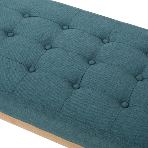 Vibratory - Button Tufted Upholstered Ottoman With Splayed Wooden Legs - Teal / Natural - R&R Furniture Gallery (Fountain Valley, CA)