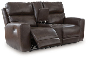 Crossplex - Power Reclining Loveseat / Console / Adjustable Headrest - Smoke - R&R Furniture Gallery (Fountain Valley, CA)