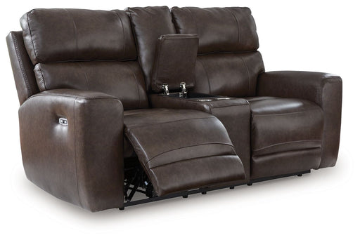 Crossplex - Power Reclining Loveseat / Console / Adjustable Headrest - Smoke - R&R Furniture Gallery (Fountain Valley, CA)