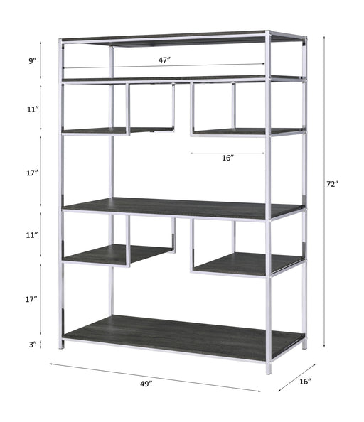 Vonara - Bookshelf - Rustic Gray Oak & Chrome - R&R Furniture Gallery (Fountain Valley, CA)