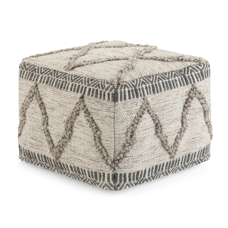 Simpli-Home Sweeney upholstered square accent pouf with soft fabric and modern design, perfect for living room or bedroom seating.