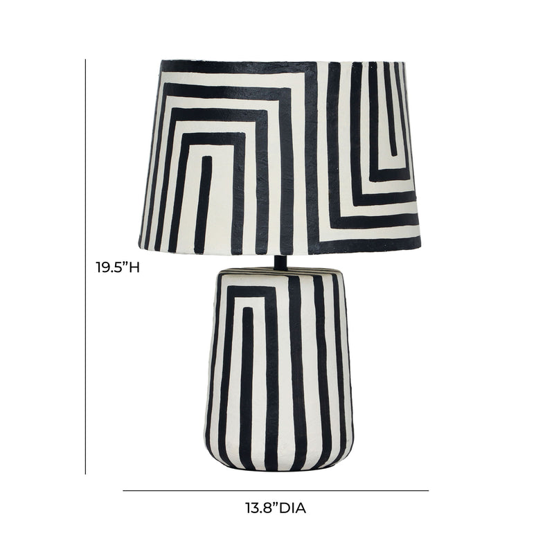 Minori - Striped Papier Mache Table Lamp - Black - R&R Furniture Gallery (Fountain Valley, CA)