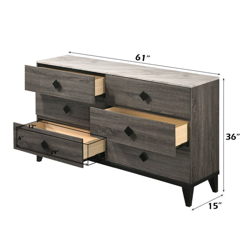 Avantika - Dresser - Faux Marble Top & Rustic Gray Oak - R&R Furniture Gallery (Fountain Valley, CA)