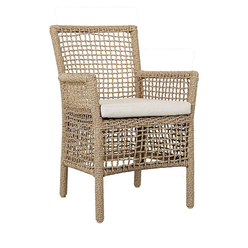 Natural outdoor dining chair from Classic Home's Brisbane collection, featuring a woven seat and sturdy wooden frame.