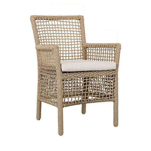 Natural outdoor dining chair from Classic Home's Brisbane collection, featuring a woven seat and sturdy wooden frame.