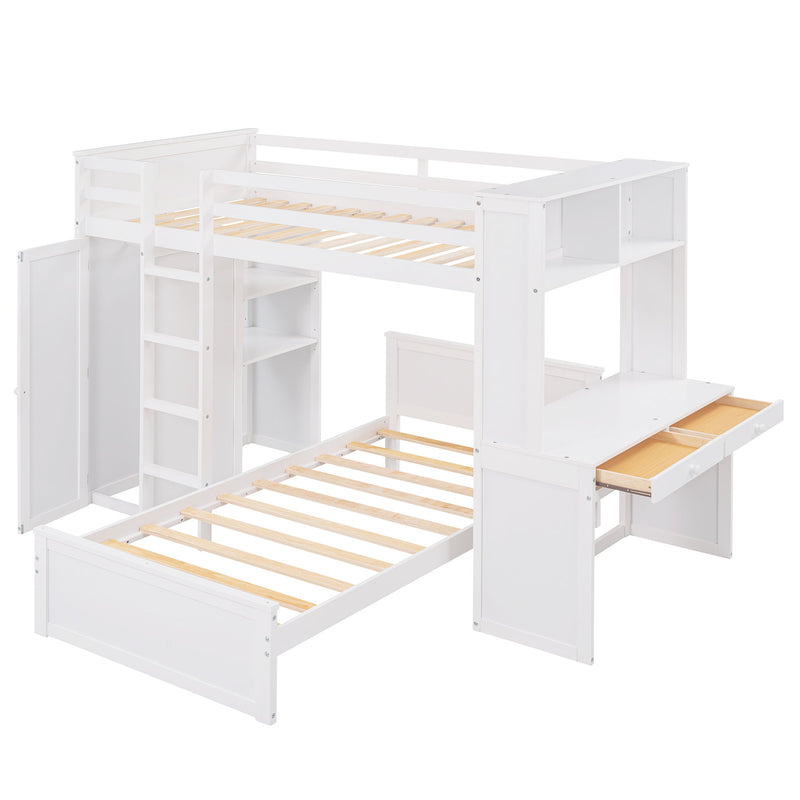 DreamHaus loft bed with standalone bed, shelves, desk, and wardrobe, showcasing a multi-functional bedroom furniture setup.