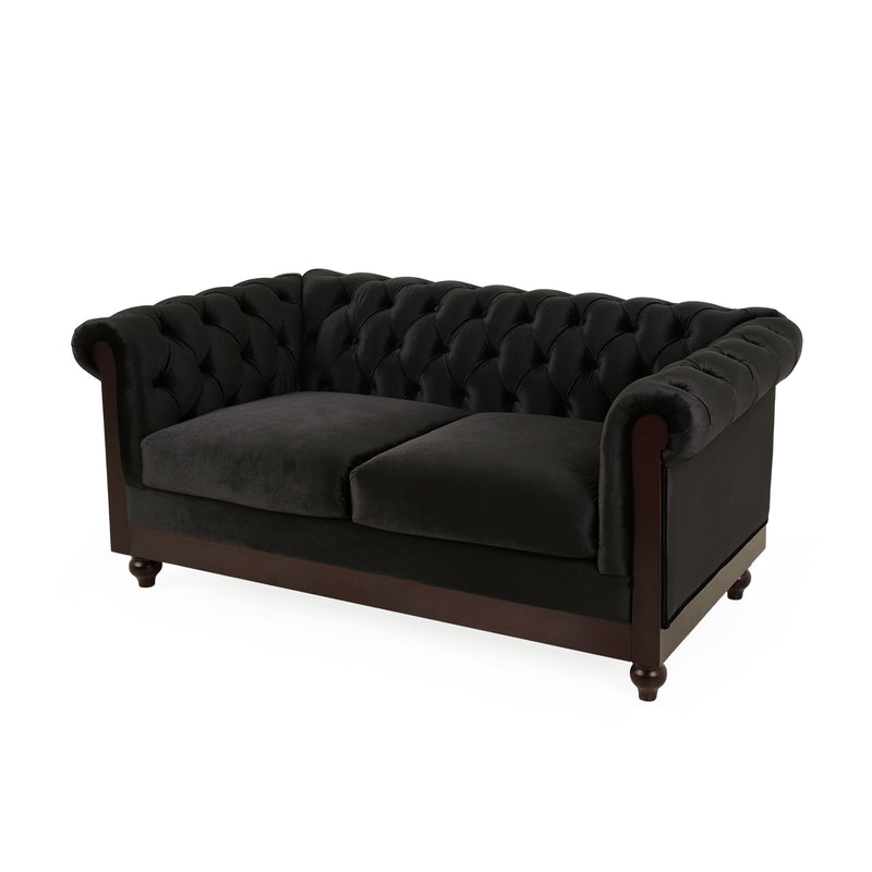 Chesterfield Loveseat Sofa, 2 Person Rolled Arm Upholstered Couch - R&R Furniture Gallery (Fountain Valley, CA)