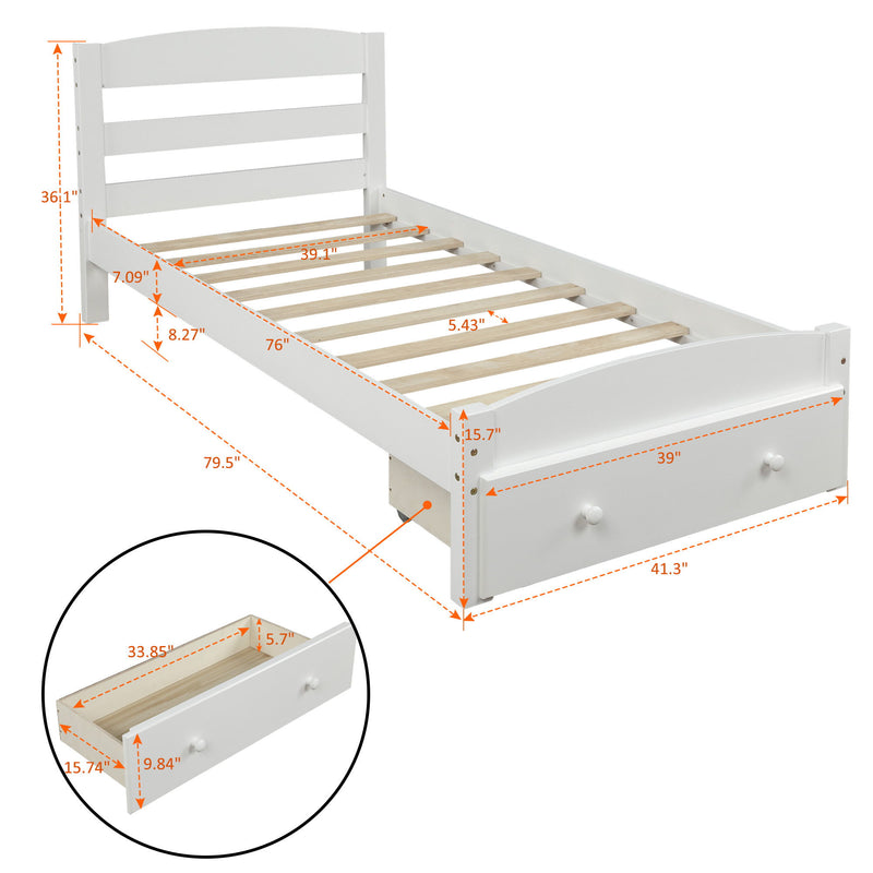 DreamHaus storage bed frame with wood slat support and built-in storage drawers, no box spring needed in a modern design.