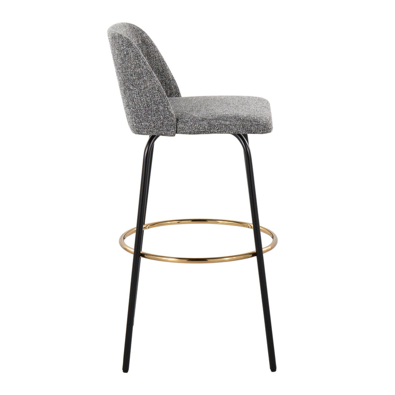 Lumi Source Toriano contemporary fixed height barstool set with swivel seat and round footrest, shown in modern kitchen setting