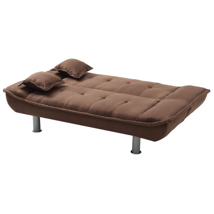 Glory Furniture Lionel sofa bed futon with gray fabric upholstery and wooden legs, shown in a partially folded convertible position.