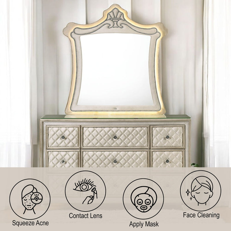 Lucienne - Mirror With LED - Beige Velvet - R&R Furniture Gallery (Fountain Valley, CA)