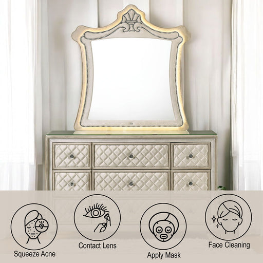 Lucienne - Mirror With LED - Beige Velvet - R&R Furniture Gallery (Fountain Valley, CA)
