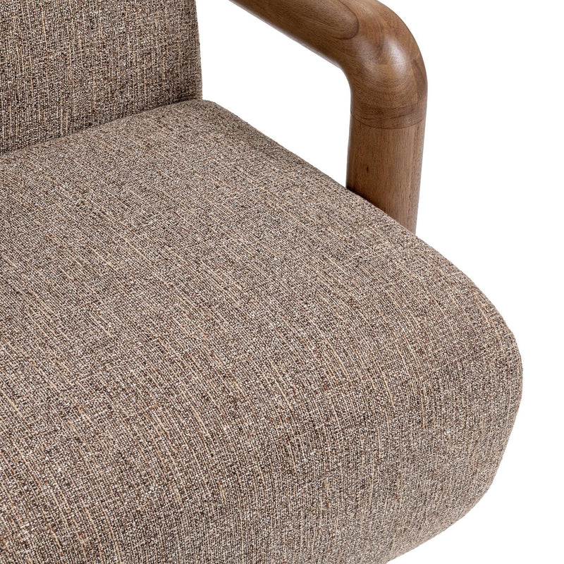 Classic Home Welson swivel accent chair in warm mocha with a rounded back and wooden base, perfect for modern living spaces.