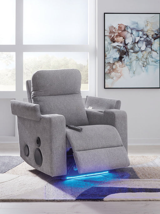 Pineland - Glider Power Recliner With Audio System - Pewter - R&R Furniture Gallery (Fountain Valley, CA)