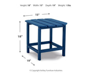 Signature Design by Ashley Sundown Treasure outdoor end table with a wooden top and metal frame, perfect for patio decor.
