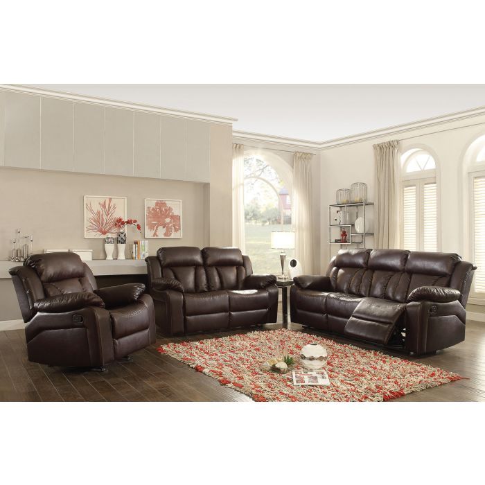 Elegant reclining sofa from Glory Furniture, featuring plush cushions and a stylish design for leisure and comfort.