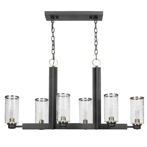Black Jarsdel 6-light industrial island pendant lighting by Uttermost, featuring a sleek, modern design with metal shades.