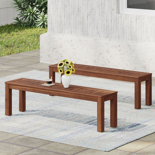 Acacia Wood Outdoor Bench With Beautiful Slat Paneling - Dark Brown - R&R Furniture Gallery (Fountain Valley, CA)