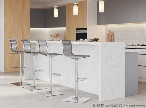 Lumi Source Mirage contemporary adjustable barstool with swivel, bar height (28-30 inches), featuring modern design and sleek finish.