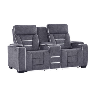 Austin - 3 Piece Reclining Sofa And Loveseat With Storage Arms - Gray