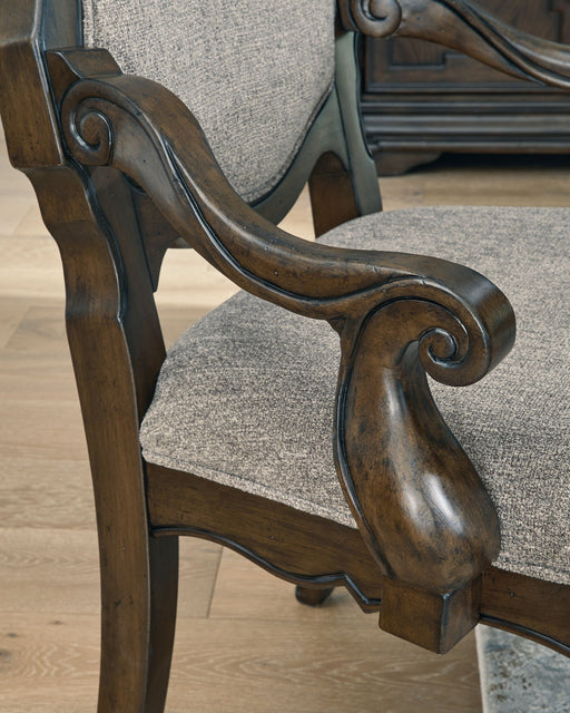 Maylee - Dining Upholstered Arm Chair (Set of 2) - Dark Brown - R&R Furniture Gallery (Fountain Valley, CA)