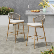 Outdoor Bar Height Metal Frame Counter Stools With Scallop Shaped Backrest & Water Resistant Cushions - R&R Furniture Gallery (Fountain Valley, CA)