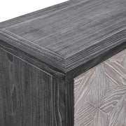 Uttermost Laurentia black and pearl silver 2-door accent cabinet with sleek modern design and decorative hardware.