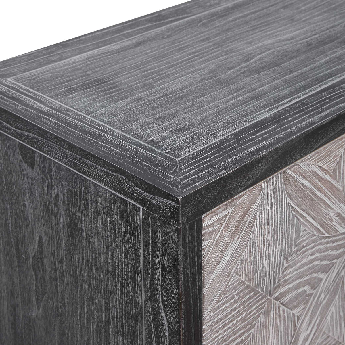 Uttermost Laurentia black and pearl silver 2-door accent cabinet with sleek modern design and decorative hardware.