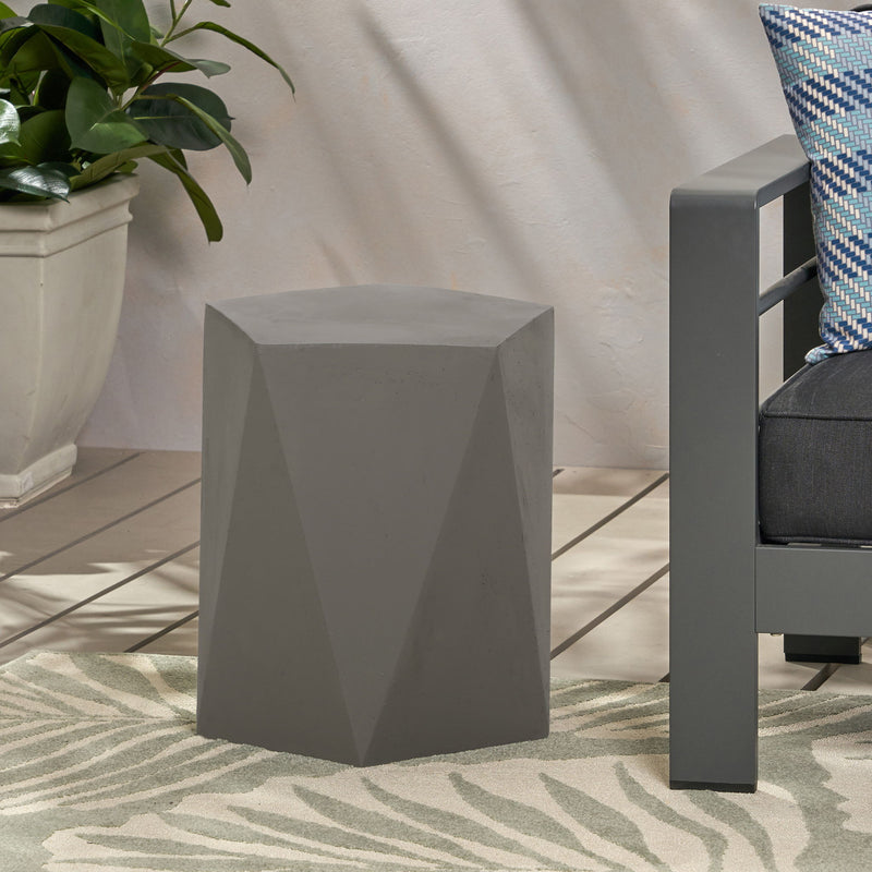 Noble House geometric design side table with modern metal frame and wooden top, stylish accent piece for living room decor