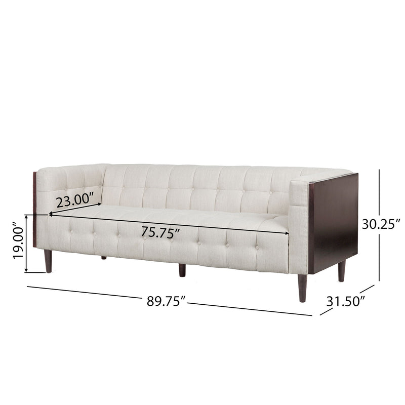 Noble House contemporary mid-century charm 3-seater sofa with button tufted waffle stitching and sleek stationary design.