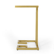 Modern Glam C-shaped end table with gold finish and tempered glass top, perfect as a stylish chair side table by Noble House