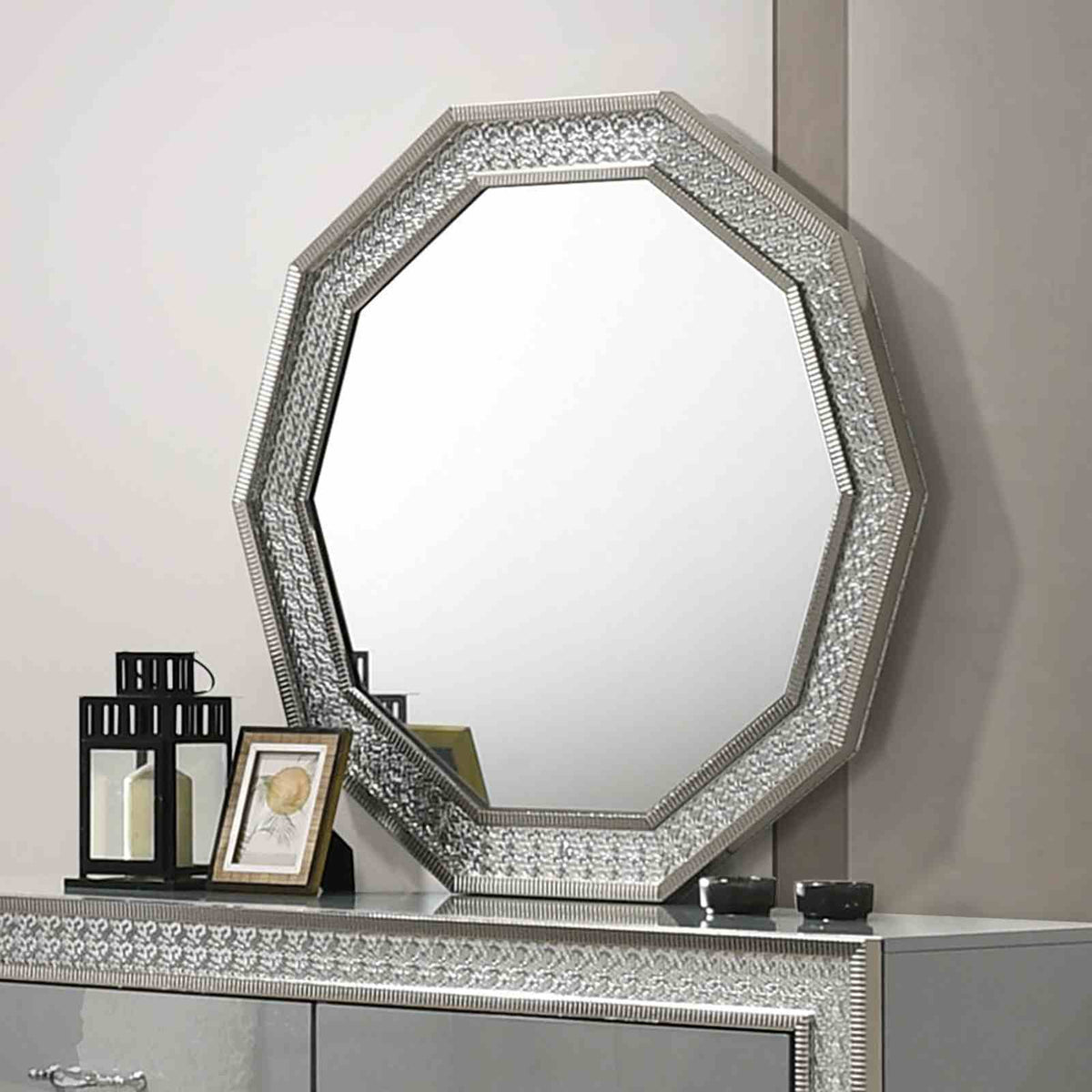 Decagon Mirror w/ LED, Metallic Gray - FM7253GY-M