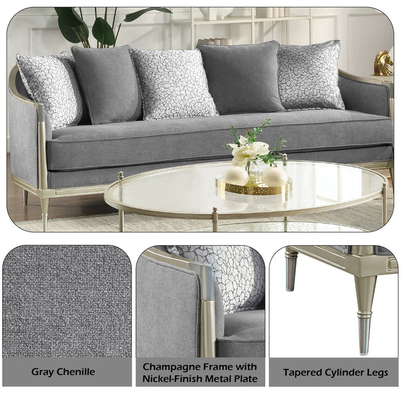 Fernando - Sofa With 5 Pillows - Gray Chenille & Champagne - R&R Furniture Gallery (Fountain Valley, CA)