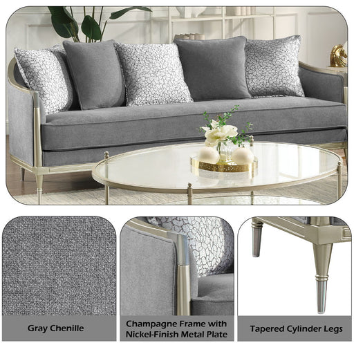 Fernando - Sofa With 5 Pillows - Gray Chenille & Champagne - R&R Furniture Gallery (Fountain Valley, CA)