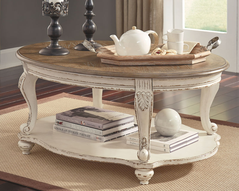 Realyn - Oval Cocktail Table - White / Brown - R&R Furniture Gallery (Fountain Valley, CA)