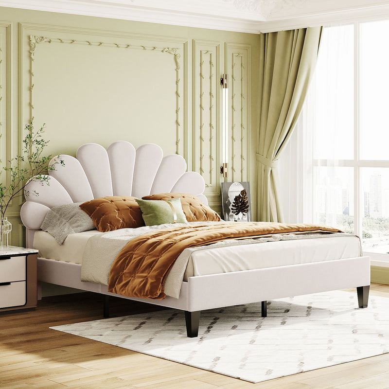 Upholstered Platform Bed With Flower Pattern Headboard - R&R Furniture Gallery (Fountain Valley, CA)