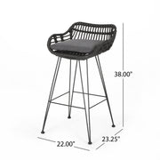 Noble House outdoor rattan bar chair with metal legs, part of a stool set, featuring woven rattan seat and sturdy metal frame.