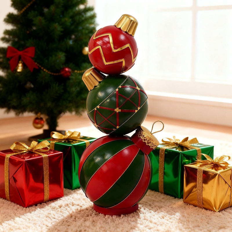 Classic Stacked Christmas Ball Decoration With Durable Construction - Red - R&R Furniture Gallery (Fountain Valley, CA)