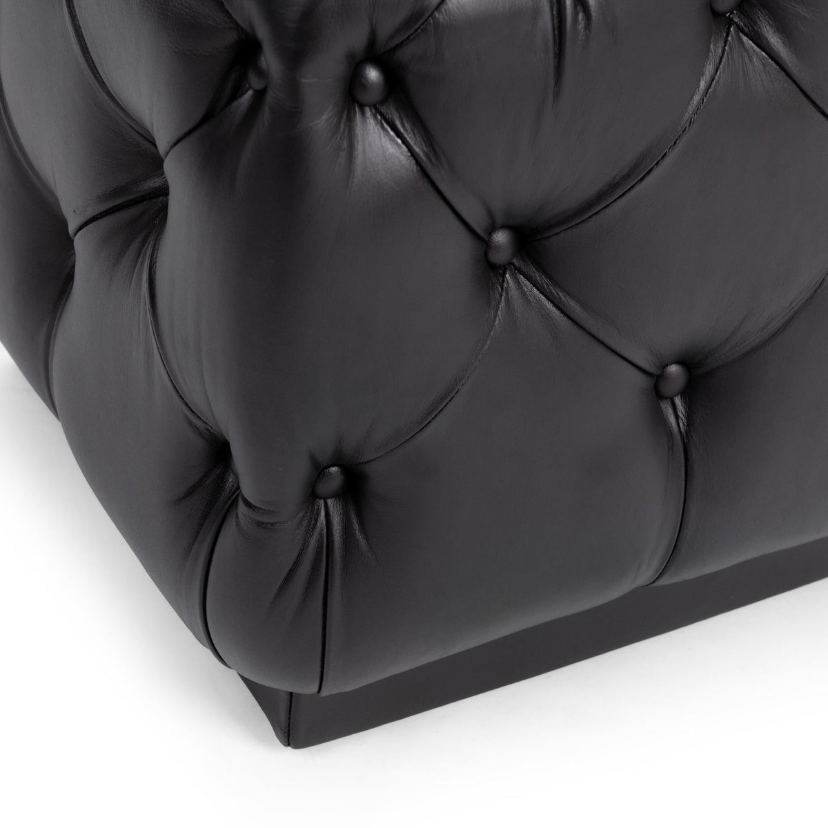 Midnight Raven upholstered square ottoman from Classic Home Briar collection, with plush fabric and modern design.