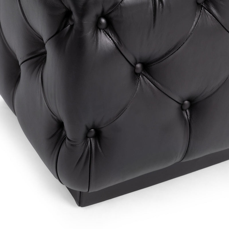 Midnight Raven upholstered square ottoman from Classic Home Briar collection, with plush fabric and modern design.