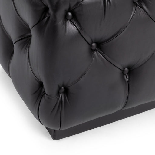 Midnight Raven upholstered square ottoman from Classic Home Briar collection, with plush fabric and modern design.