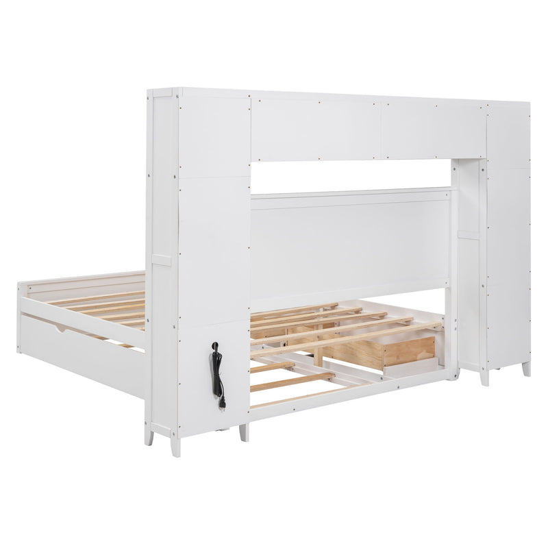 DreamHaus cabinet bed with integrated shelf, sockets, and twin long trundle, showcasing its sleek design and functional storage.