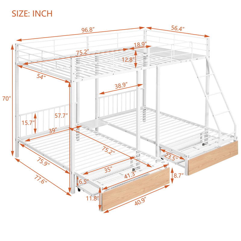 Triple Bunk Bed With Drawers And Guardrails - R&R Furniture Gallery (Fountain Valley, CA)