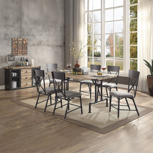 Edina - Side Chair (Set of 2) - Gray Fabric, Oak & Sandy Black - R&R Furniture Gallery (Fountain Valley, CA)