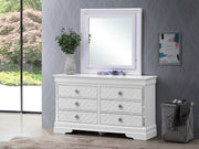 Silver champagne Verona dresser by Glory Furniture with sleek design and modern handles, showcasing storage drawers.